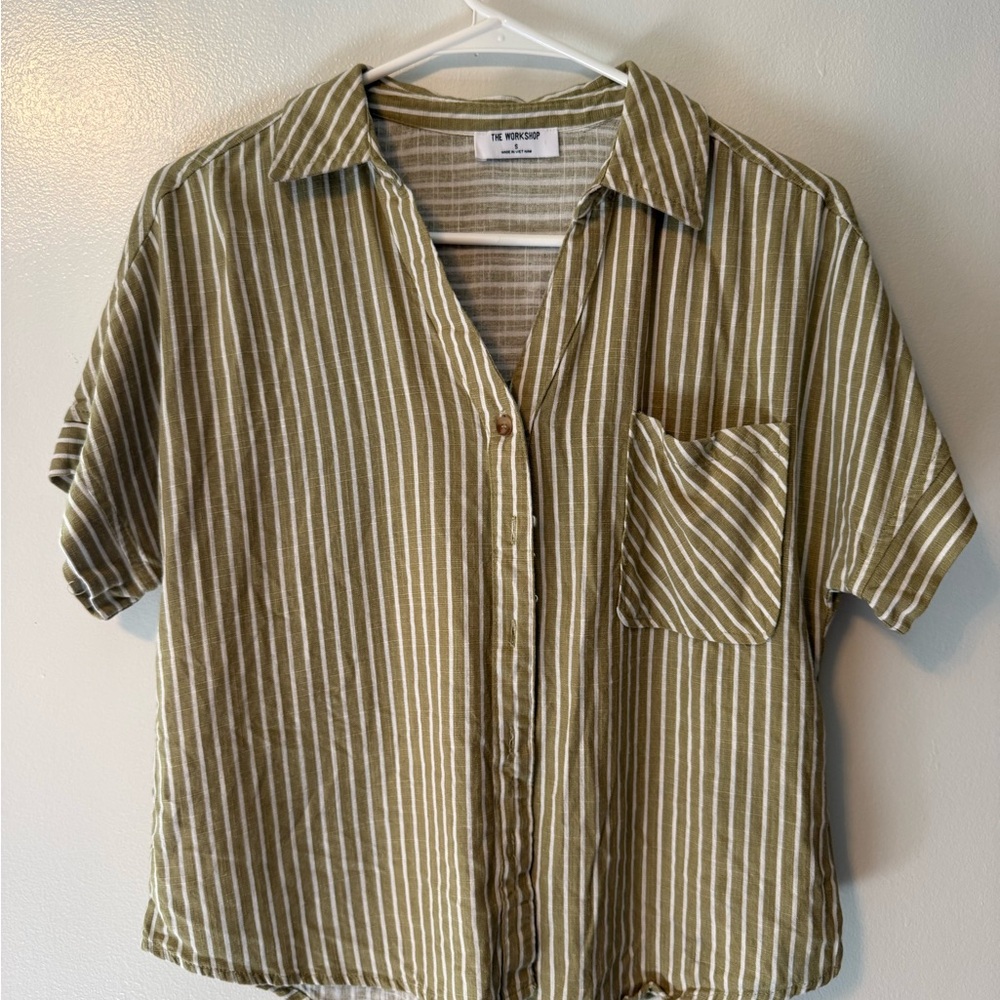 Workshop Republic Clothing Olive & White Striped Button-Up Shirt